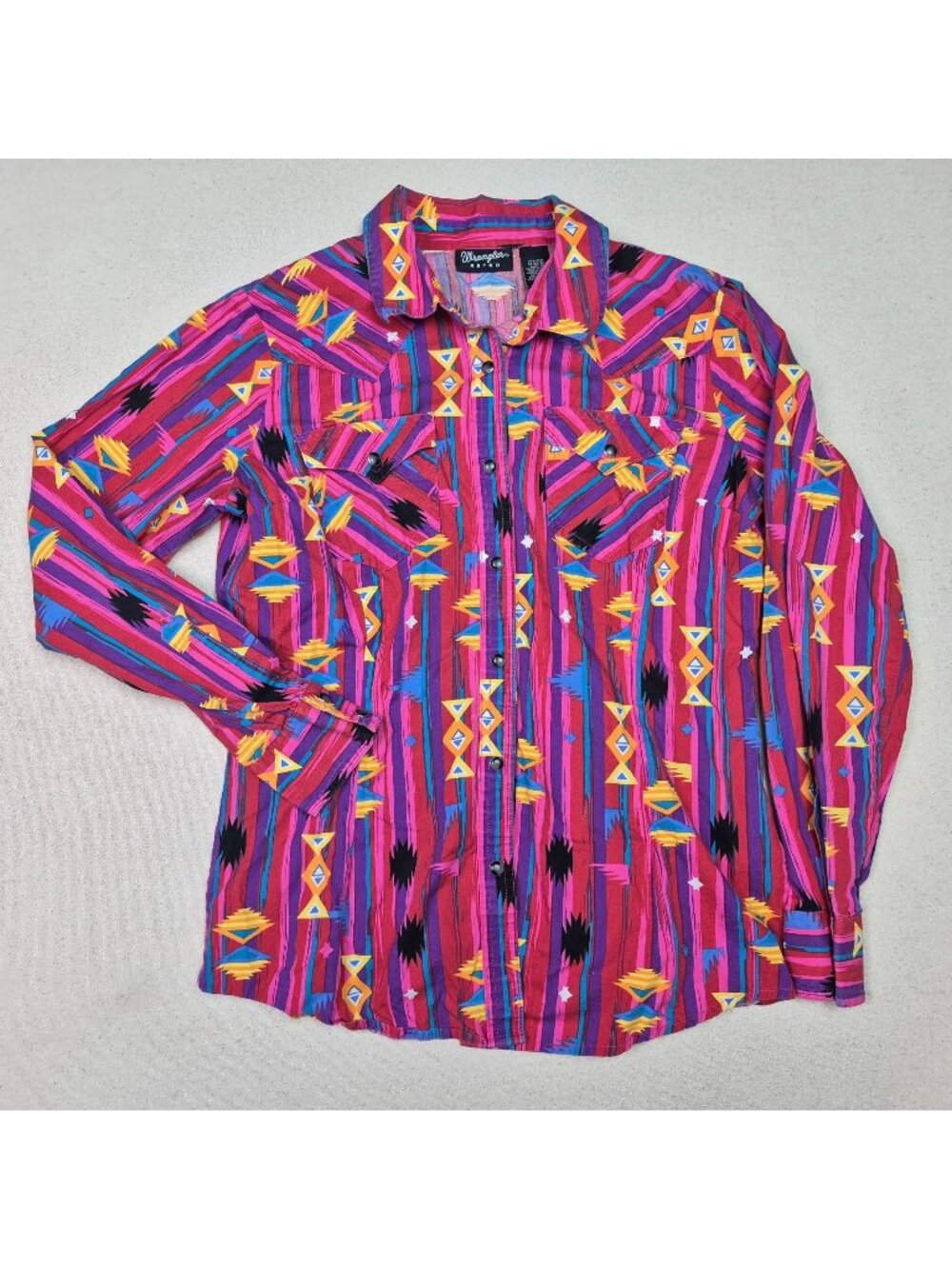 Wrangler Retro Men's Western Long Sleeve Red/Blue Pearl Snap Rodeo Shirt Sz M